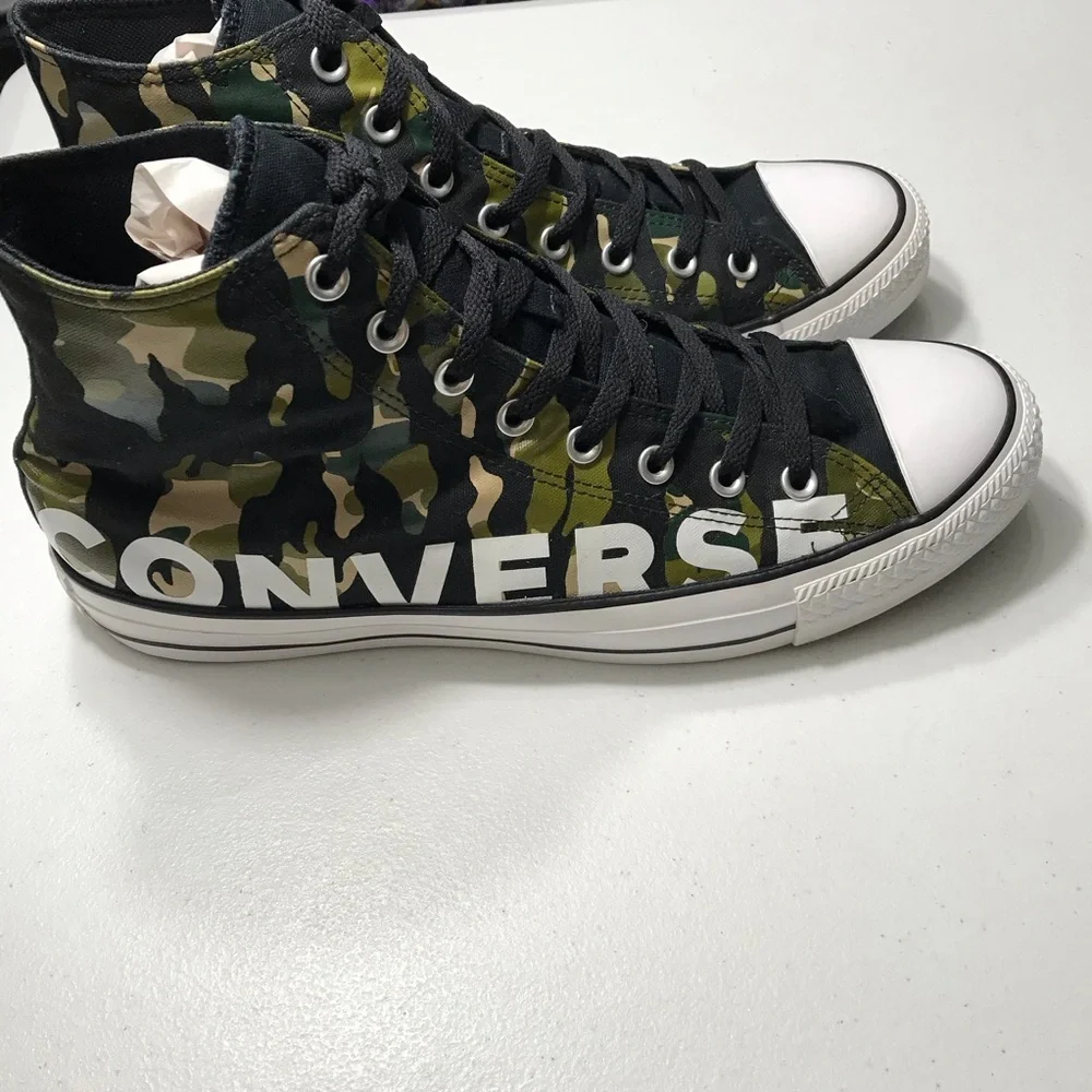 Converse Chuck Taylor All Star Black and Green Hi-Top Camouflage Sneakers Sz 12 - Picture 4 of 13